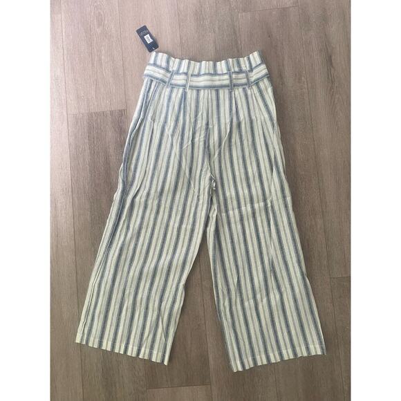 NWT Rachel Roy Navy Striped Linen Tie Waist Wide Leg Pant Size 10 - Picture 2 of 5